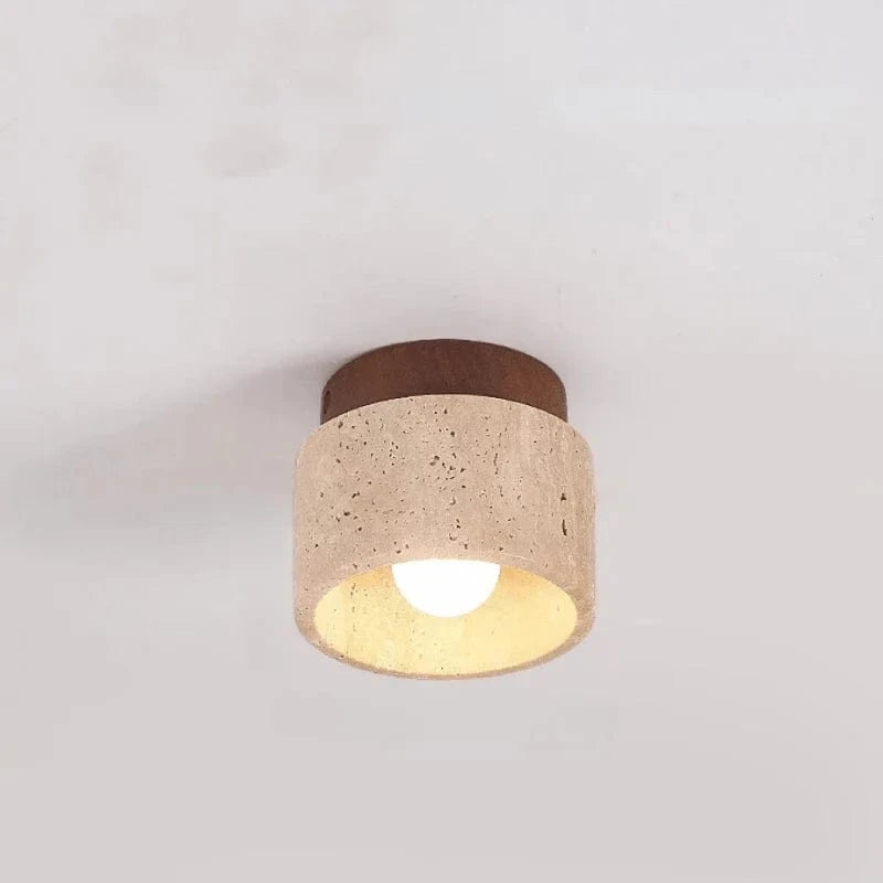 Japansk Rund Travertine Sten Loftslampe - Wabi Sabi - Træ - Lysekrone Ceiling Light Fixtures Danmarkmode.dk
