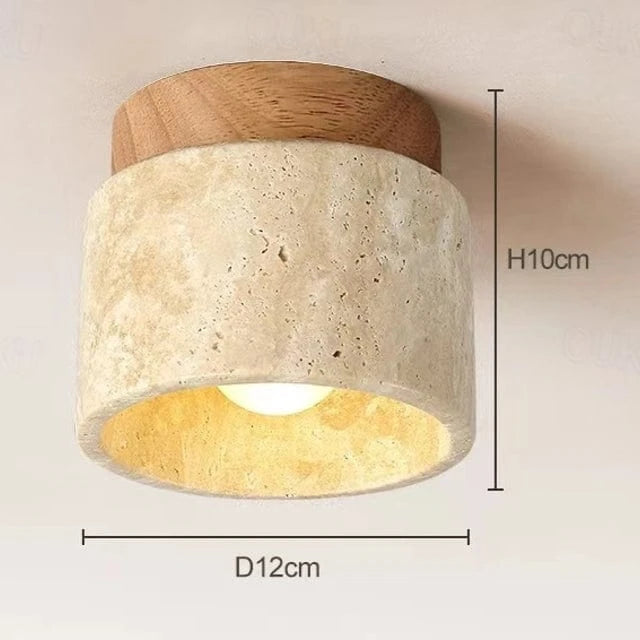 Japansk Rund Travertine Sten Loftslampe - Wabi Sabi - Træ - Lysekrone Ceiling Light Fixtures Danmarkmode.dk