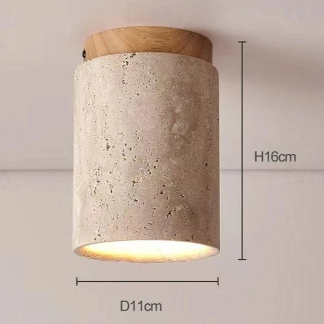 Japansk Rund Travertine Sten Loftslampe - Wabi Sabi - Træ - Lysekrone Ceiling Light Fixtures Danmarkmode.dk
