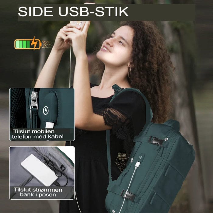 Kan udvides Kabine Rejse Rygsæk - Vandtæt - Anti-Theft - USB Opladningsport Backpacks Danmarkmode.dk