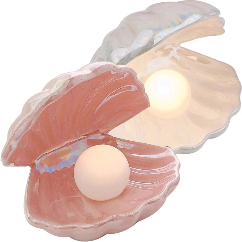 Keramik Shell Pearl Natlampe - LED - Musling - Batteridrevet Lampe - Figur Table Lamp Danmarkmode.dk