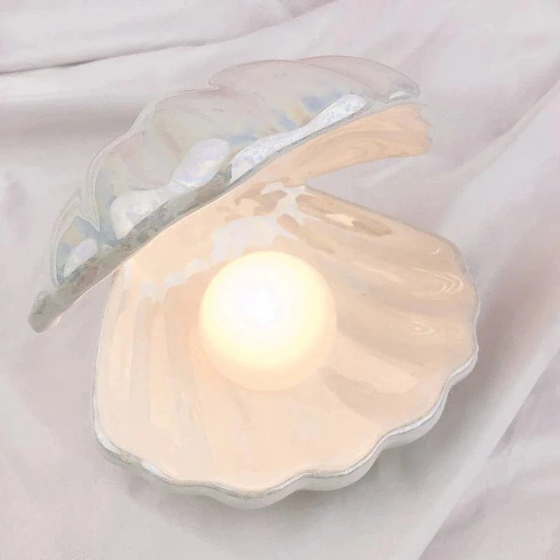 Keramik Shell Pearl Natlampe - LED - Musling - Batteridrevet Lampe - Figur Table Lamp Danmarkmode.dk