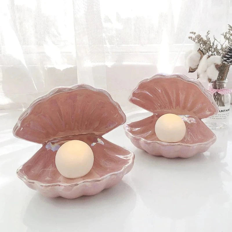 Keramik Shell Pearl Natlampe - LED - Musling - Batteridrevet Lampe - Figur Table Lamp Danmarkmode.dk