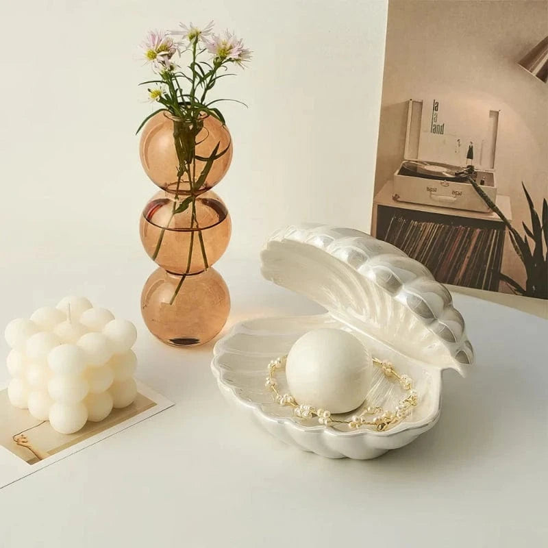 Keramik Shell Pearl Natlampe - LED - Musling - Batteridrevet Lampe - Figur Table Lamp Danmarkmode.dk