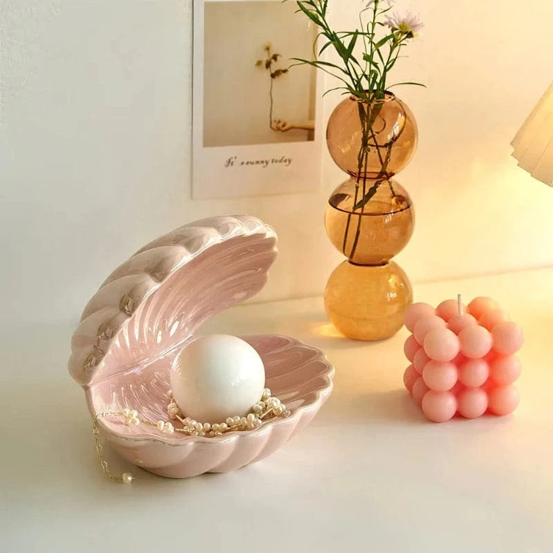Keramik Shell Pearl Natlampe - LED - Musling - Batteridrevet Lampe - Figur Table Lamp Danmarkmode.dk
