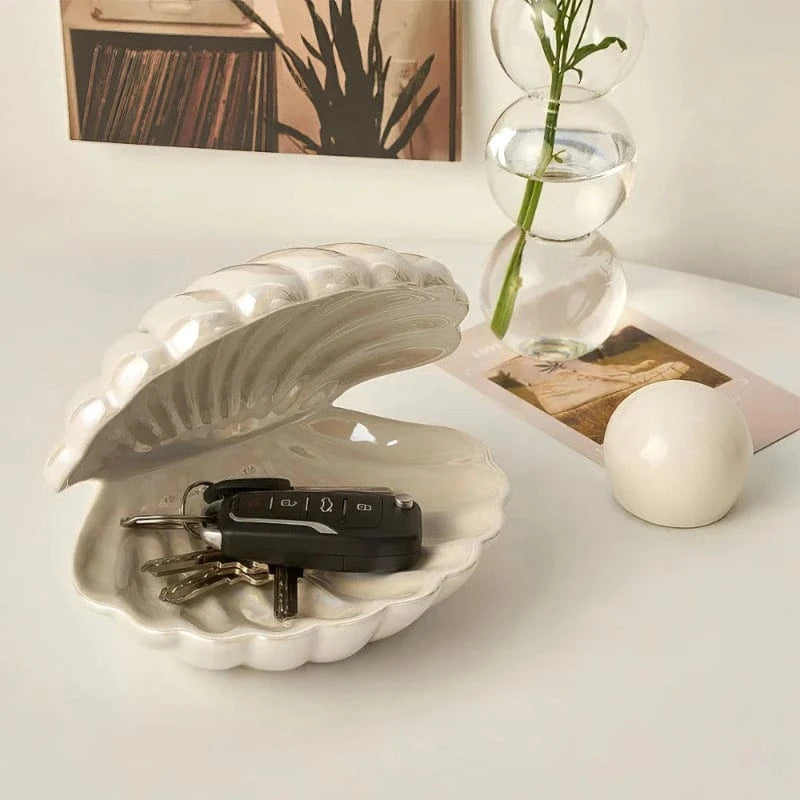 Keramik Shell Pearl Natlampe - LED - Musling - Batteridrevet Lampe - Figur Table Lamp Danmarkmode.dk