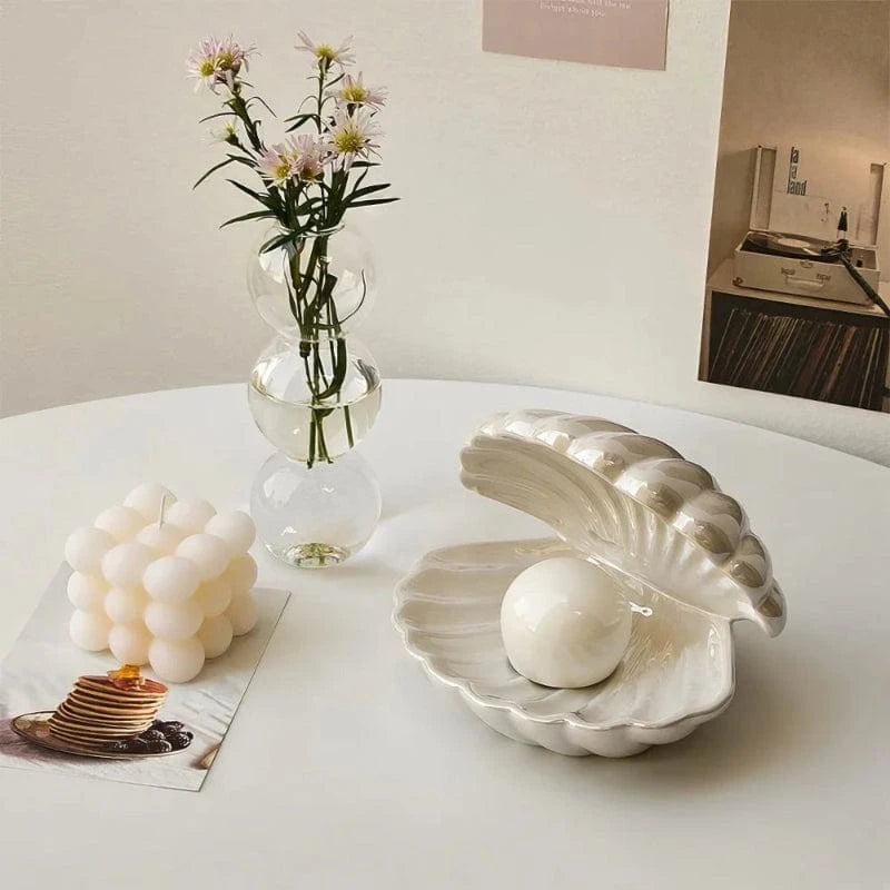 Keramik Shell Pearl Natlampe - LED - Musling - Batteridrevet Lampe - Figur Table Lamp Danmarkmode.dk