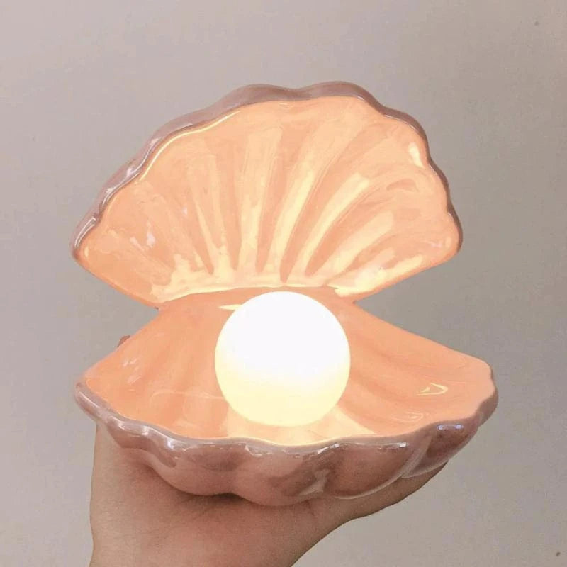 Keramik Shell Pearl Natlampe - LED - Musling - Batteridrevet Lampe - Figur Table Lamp Danmarkmode.dk