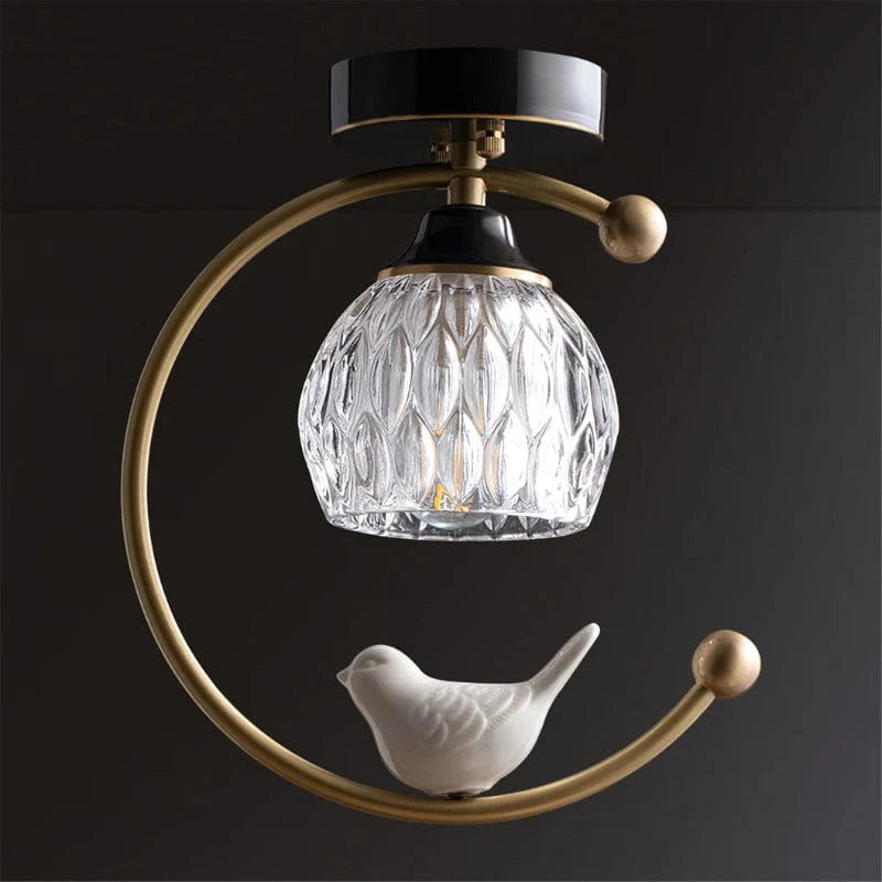 Keramisk Fugl Krystal LED Loftslampe - Guld Messing - G9 Pære - Moderne Ceiling Light Fixtures Danmarkmode.dk