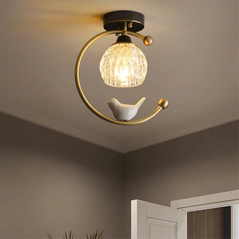 Keramisk Fugl Krystal LED Loftslampe - Guld Messing - G9 Pære - Moderne Ceiling Light Fixtures Danmarkmode.dk