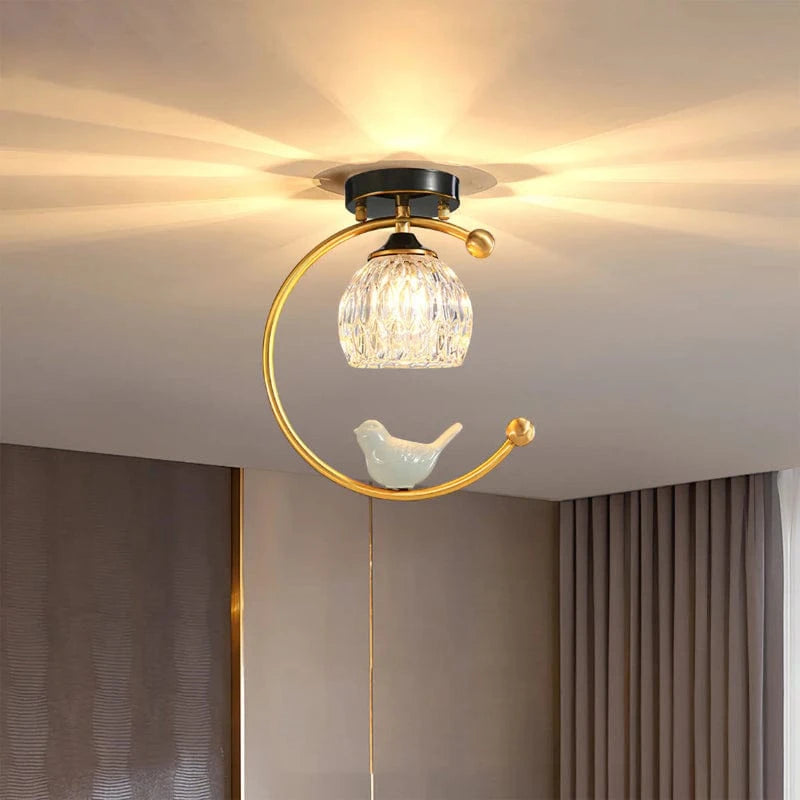 Keramisk Fugl Krystal LED Loftslampe - Guld Messing - G9 Pære - Moderne Ceiling Light Fixtures Danmarkmode.dk