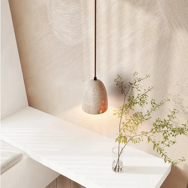 Klokken Travertin Pendel Lampe - Wabi Sabi - Sten - ø 12cm Ceiling Light Fixtures Danmarkmode.dk
