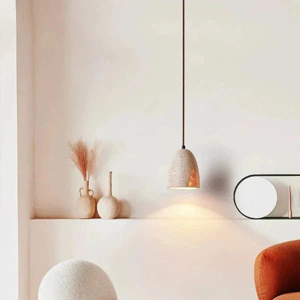 Klokken Travertin Pendel Lampe - Wabi Sabi - Sten - ø 12cm Ceiling Light Fixtures Danmarkmode.dk