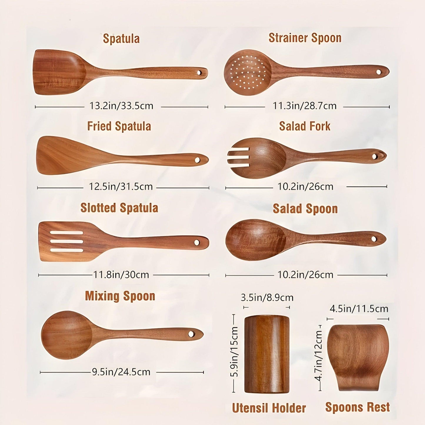 Køkkenredskaber I Træ - 9 Stykker Køkkengrej - Holdbart Køkkenudstyr I Teaktræ Kitchen Tools & Utensils Danmarkmode.dk