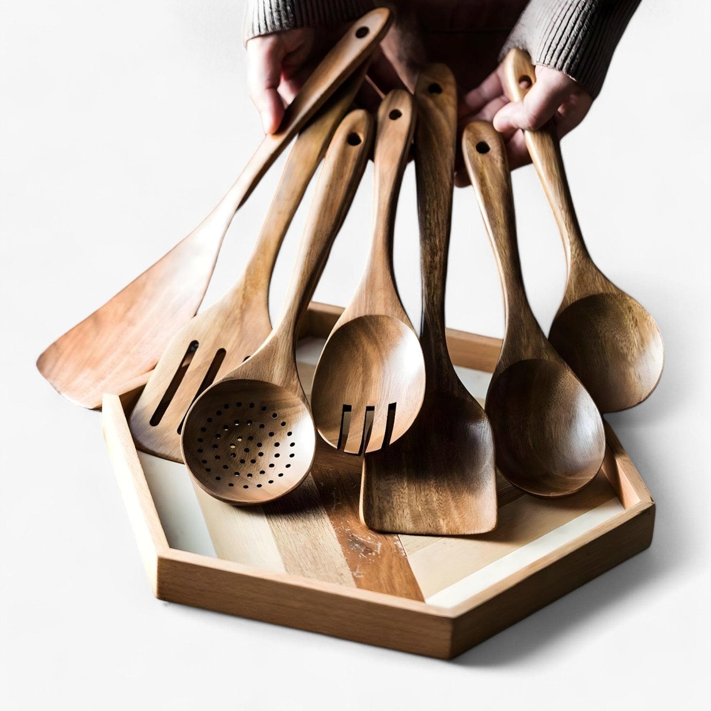 Køkkenredskaber I Træ - 9 Stykker Køkkengrej - Holdbart Køkkenudstyr I Teaktræ Kitchen Tools & Utensils Danmarkmode.dk