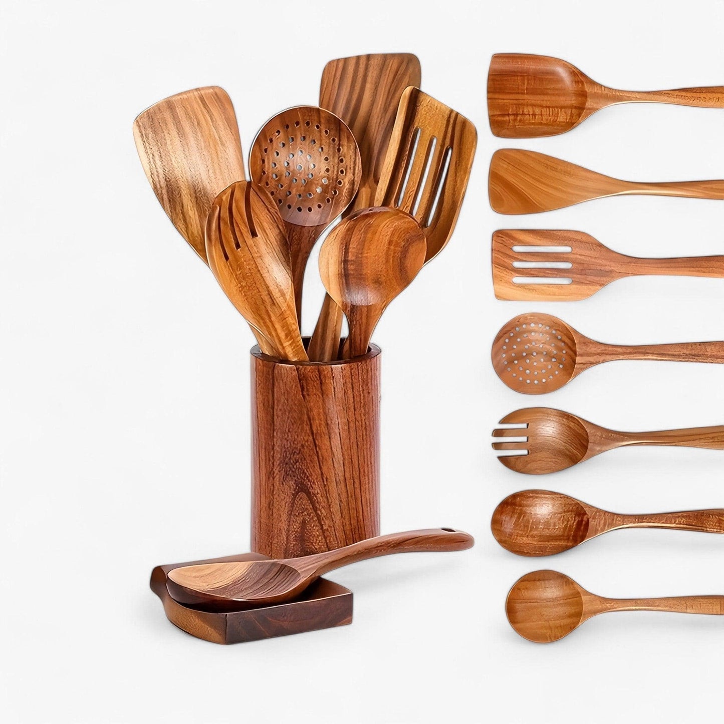 Køkkenredskaber I Træ - 9 Stykker Køkkengrej - Holdbart Køkkenudstyr I Teaktræ Kitchen Tools & Utensils Danmarkmode.dk