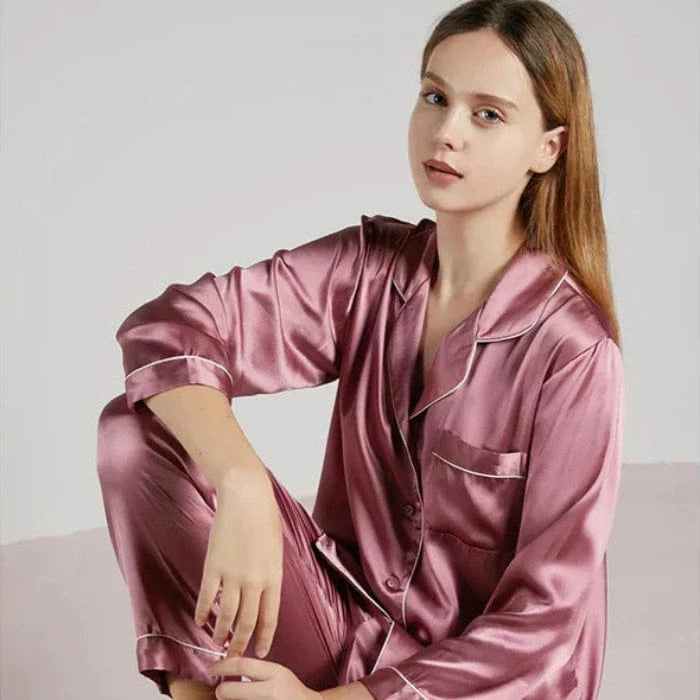 Komfortabel Silke Pyjamas Dame - Nattøj - Matchende Sæt Pajamas Danmarkmode.dk