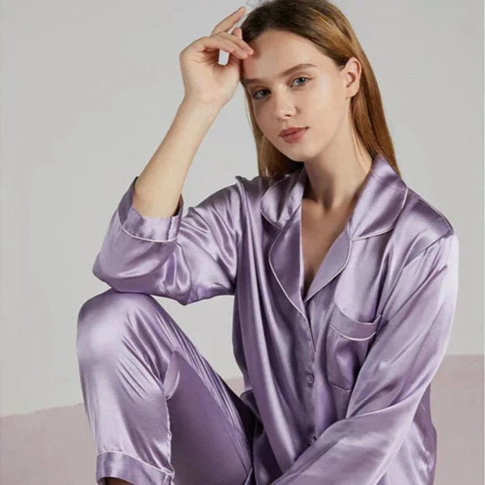 Komfortabel Silke Pyjamas Dame - Nattøj - Matchende Sæt Pajamas Danmarkmode.dk