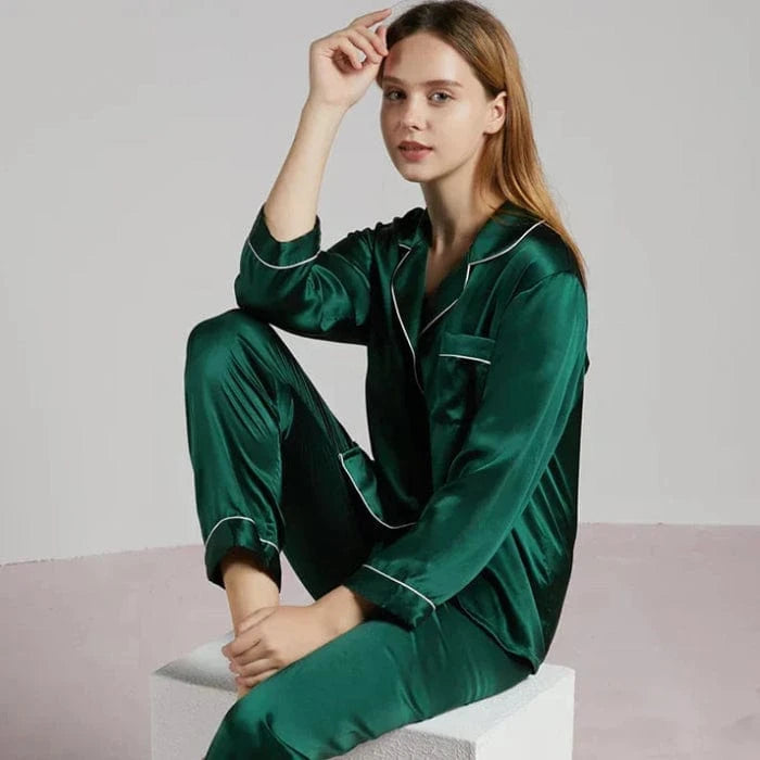 Komfortabel Silke Pyjamas Dame - Nattøj - Matchende Sæt Pajamas Danmarkmode.dk