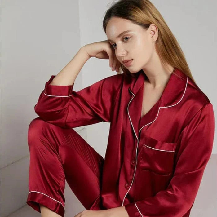 Komfortabel Silke Pyjamas Dame - Nattøj - Matchende Sæt Pajamas Danmarkmode.dk