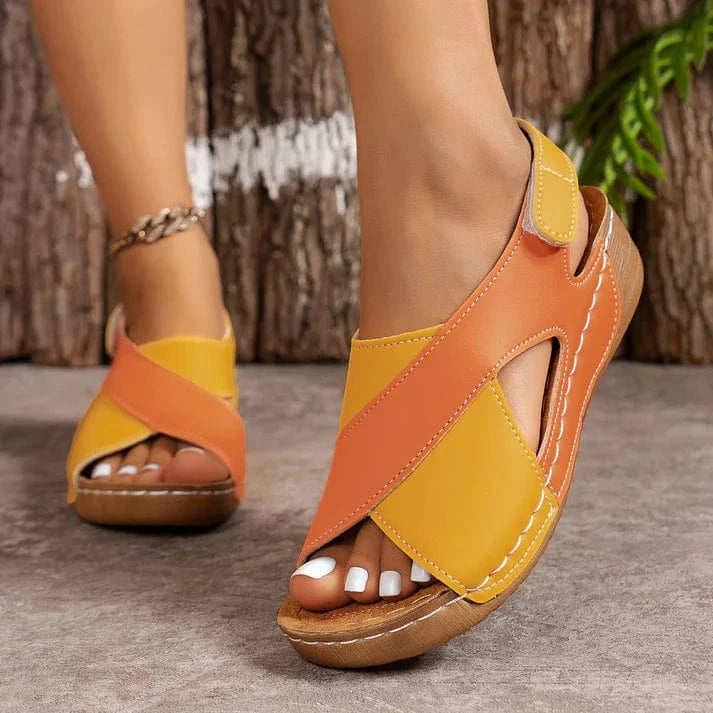 Kontrastfarver Ortopædisk Sandaler Dame - Kilehæl - Ankelrem - Sommersandaler Sandals Danmarkmode.dk