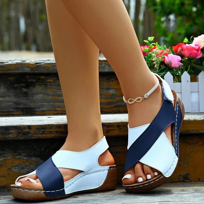 Kontrastfarver Ortopædisk Sandaler Dame - Kilehæl - Ankelrem - Sommersandaler Sandals Danmarkmode.dk