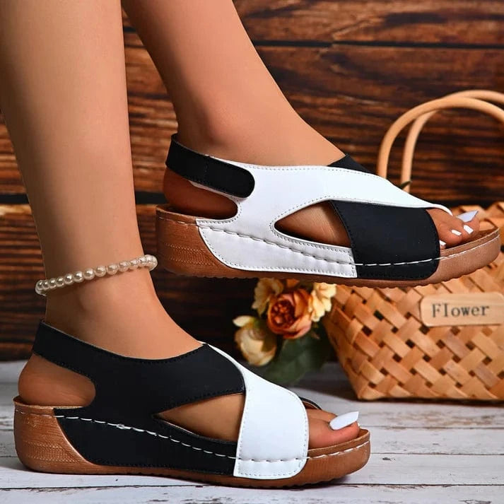 Kontrastfarver Ortopædisk Sandaler Dame - Kilehæl - Ankelrem - Sommersandaler Sandals Danmarkmode.dk