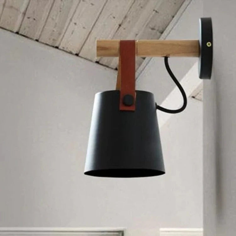 Læderrem Træstang Væglampe - Jern - Matte - 40W Wall Light Fixtures Danmarkmode.dk