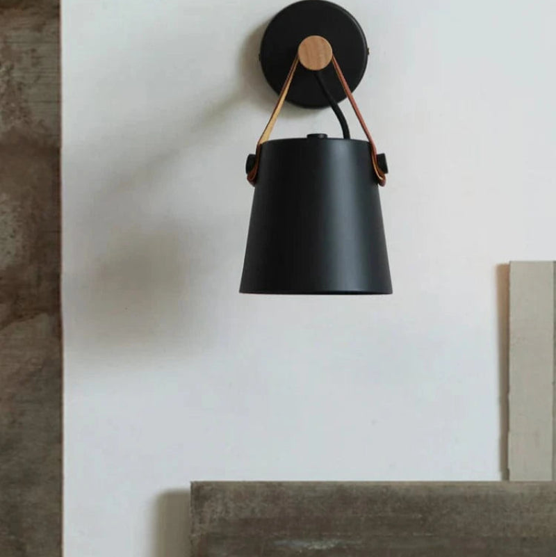 Læderrem Træstang Væglampe - Jern - Matte - 40W Wall Light Fixtures Danmarkmode.dk