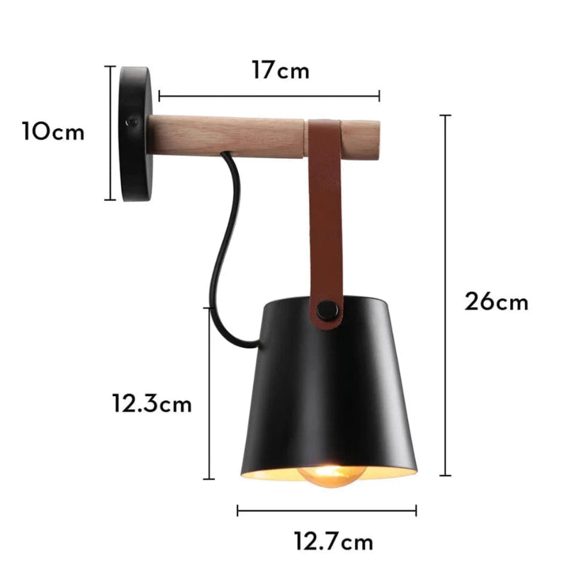 Læderrem Træstang Væglampe - Jern - Matte - 40W Wall Light Fixtures Danmarkmode.dk