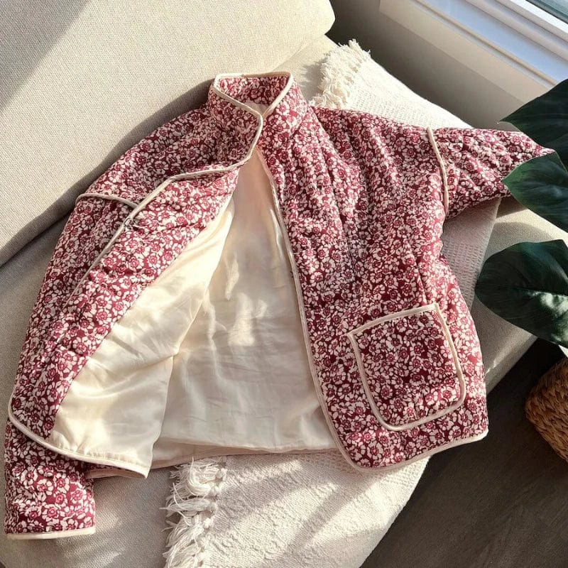 Letvægt Quiltet Lily Blomst Frakke Dame - Frontlommer - Vatteret - Standkrave - Overtøj Coats & Jackets Danmarkmode.dk