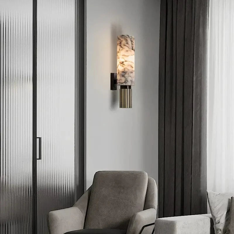 Lodret Montering Cylinder Marmor Væglampe - LED - Vandtæt Wall Light Fixtures Danmarkmode.dk