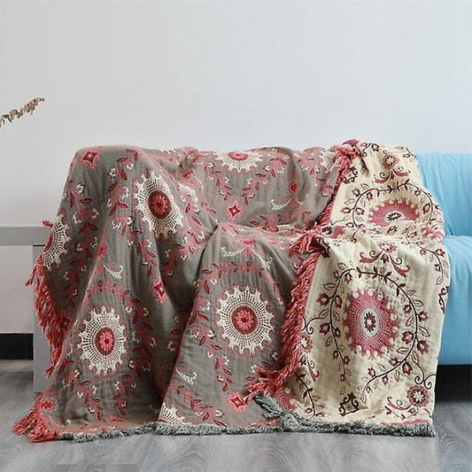 Luksuriøs Dobbeltsidet Plaid Tæppe - Boho - Tassel - Bomuld Blankets Danmarkmode.dk