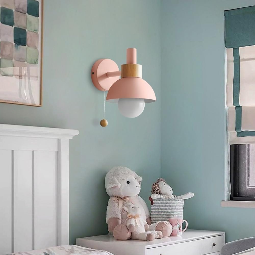 Macaron E27 Væglampe mit Træk Kæde Tænd Sluk Kontakt - LED Pære - Jern Wall Light Fixtures Danmarkmode.dk