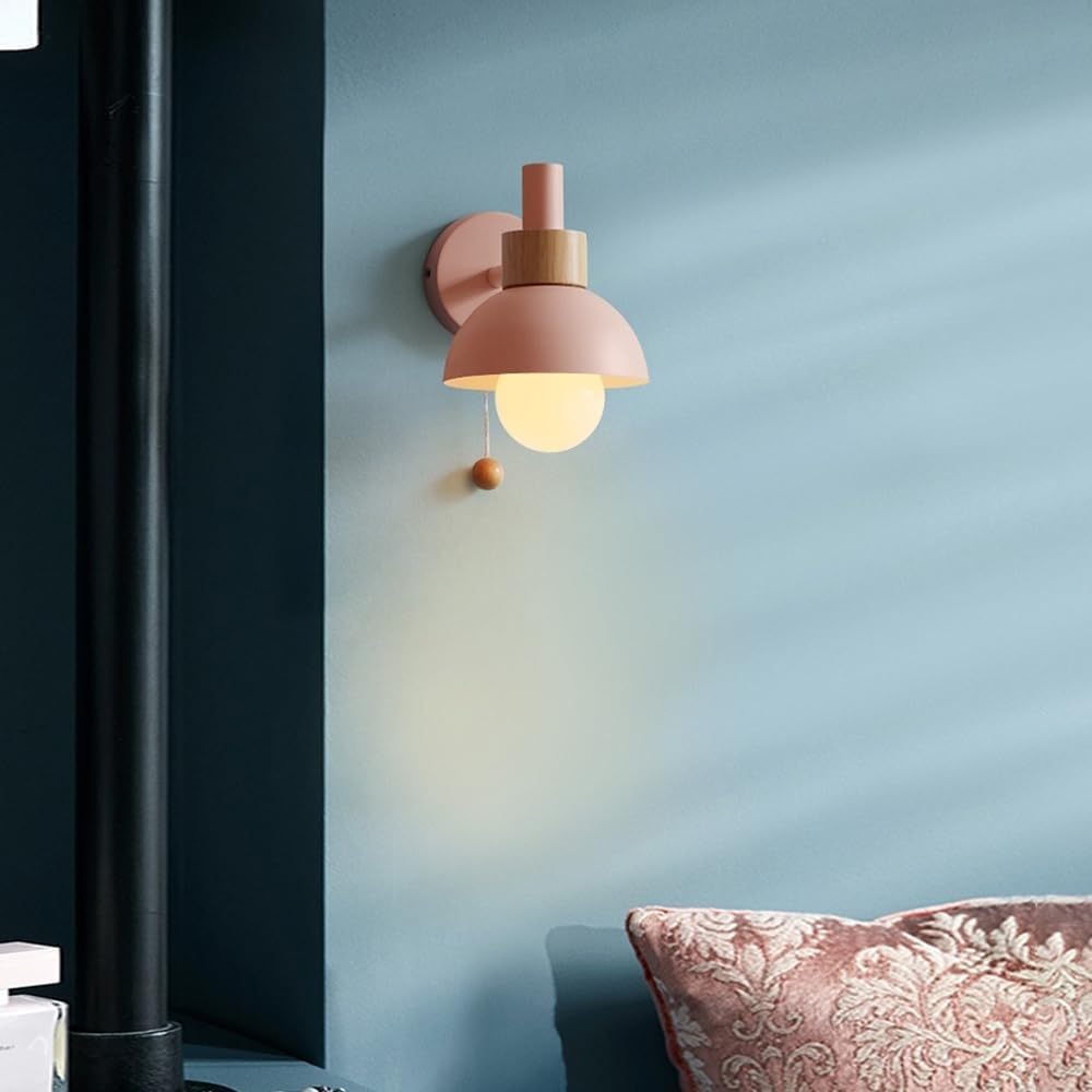 Macaron E27 Væglampe mit Træk Kæde Tænd Sluk Kontakt - LED Pære - Jern Wall Light Fixtures Danmarkmode.dk
