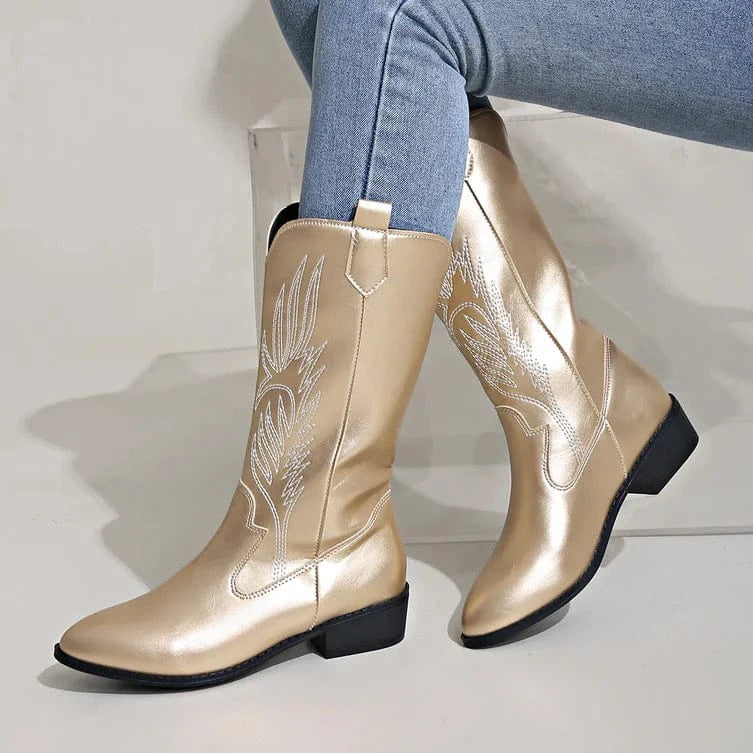 Midt på Læggen Cowboystøvler Dame - Slip On - Læderstøvler - Western Boots Danmarkmode.dk
