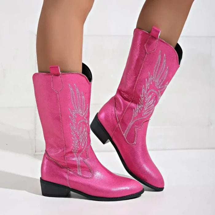 Midt på Læggen Cowboystøvler Dame - Slip On - Læderstøvler - Western Boots Danmarkmode.dk