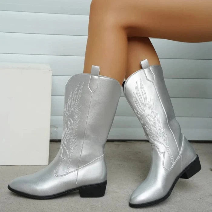 Midt på Læggen Cowboystøvler Dame - Slip On - Læderstøvler - Western Boots Danmarkmode.dk
