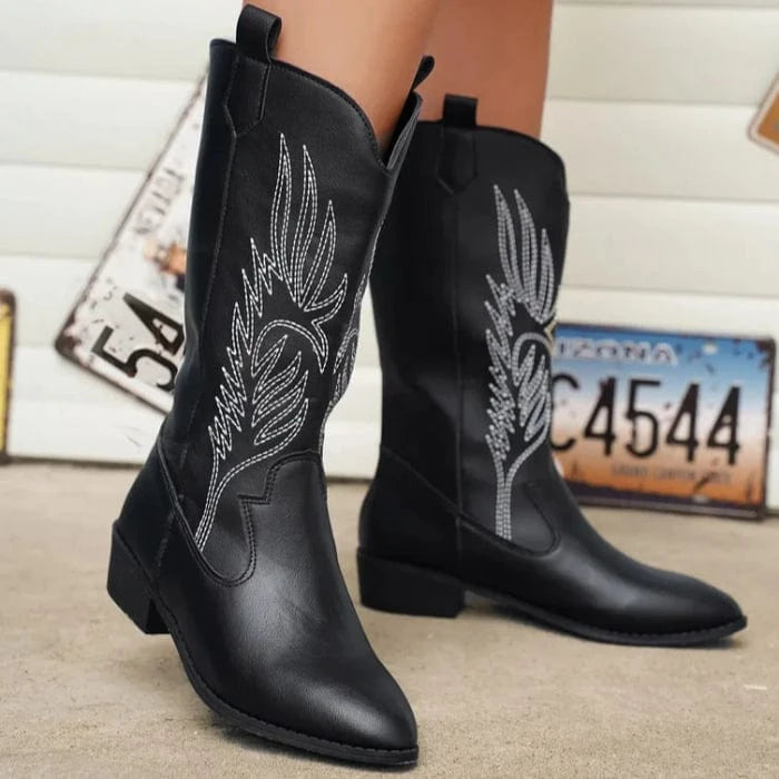 Midt på Læggen Cowboystøvler Dame - Slip On - Læderstøvler - Western Boots Danmarkmode.dk