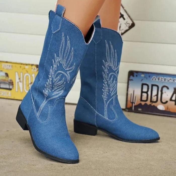 Midt på Læggen Cowboystøvler Dame - Slip On - Læderstøvler - Western Boots Danmarkmode.dk