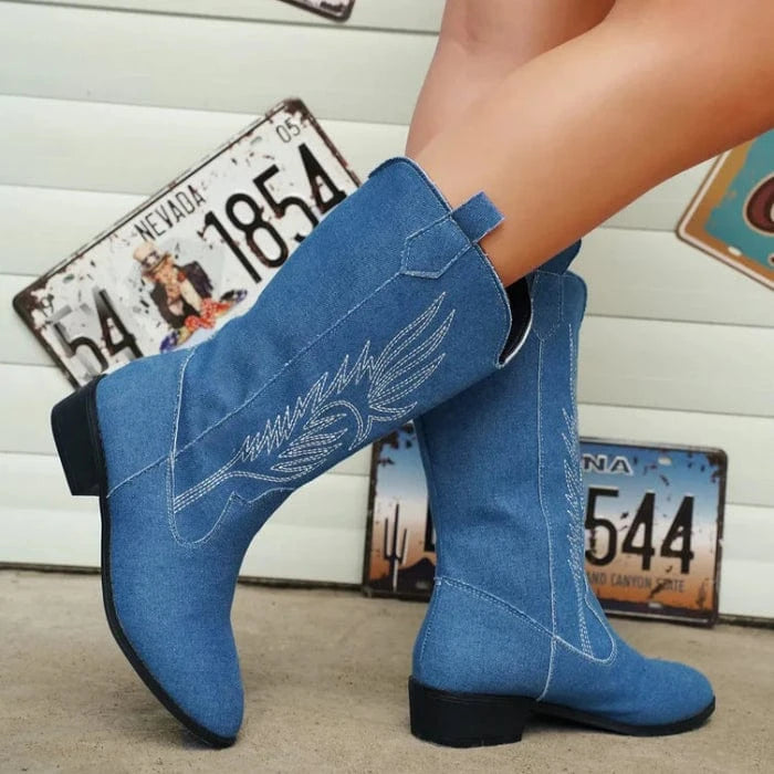 Midt på Læggen Cowboystøvler Dame - Slip On - Læderstøvler - Western Boots Danmarkmode.dk