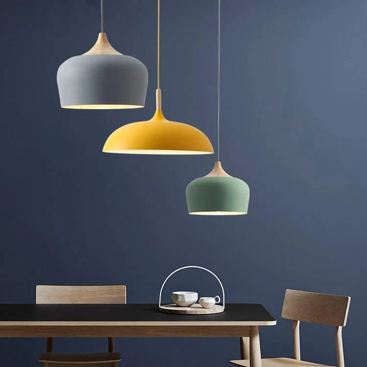 Moderne Matte Finish Macaron Pendel Lampe - Aluminium - Træ - LED Pære Ceiling Light Fixtures Danmarkmode.dk