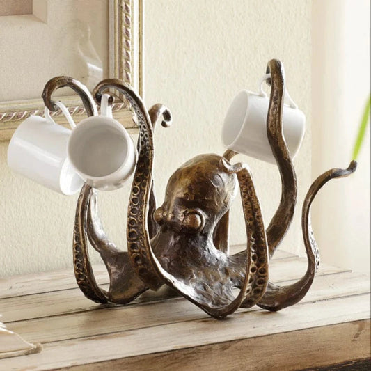 Nautisk Blæksprutte Krus Kopholder - Borddekoration - Støbejern - Bronze Finish Drinkware Holders Danmarkmode.dk