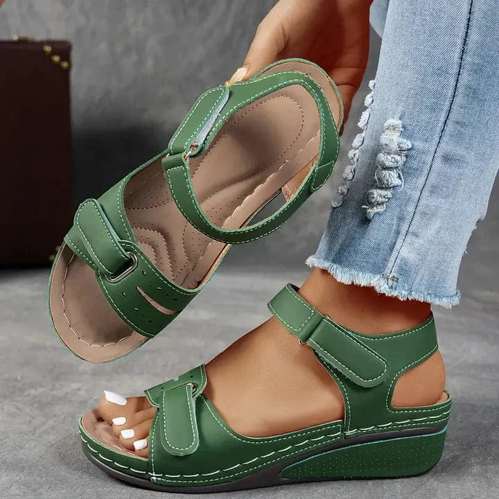 Ortopædisk Kile Sandaler Dame - Perforeret - Velcrobånd - Sandaler 2025 Sandals Danmarkmode.dk