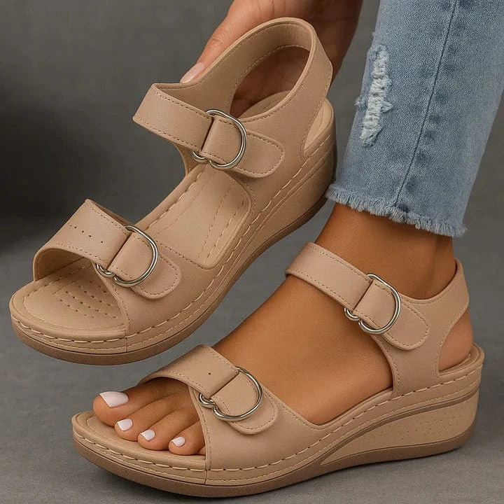 Ortopædisk Kile Sandaler Dame - Perforeret - Velcrobånd - Sandaler 2025 Sandals Danmarkmode.dk