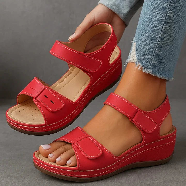 Ortopædisk Kile Sandaler Dame - Perforeret - Velcrobånd - Sandaler 2025 Sandals Danmarkmode.dk