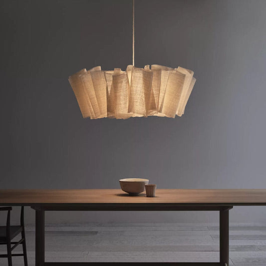 Pendel I Plisseret Hør - Japansk Design - Wabi Sabi Lampe - Retro Ceiling Light Fixtures Danmarkmode.dk