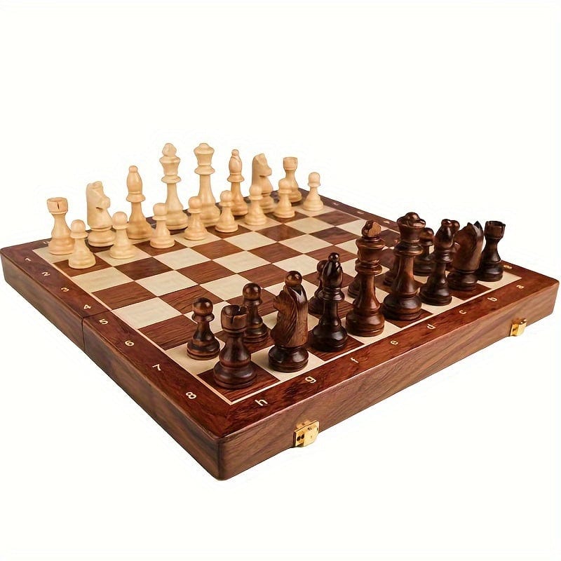 Professionelt Skakspil I Træ - Skakbræt & Skak brikker - Komplet Sæt Valnødder Chess Board Danmarkmode.dk