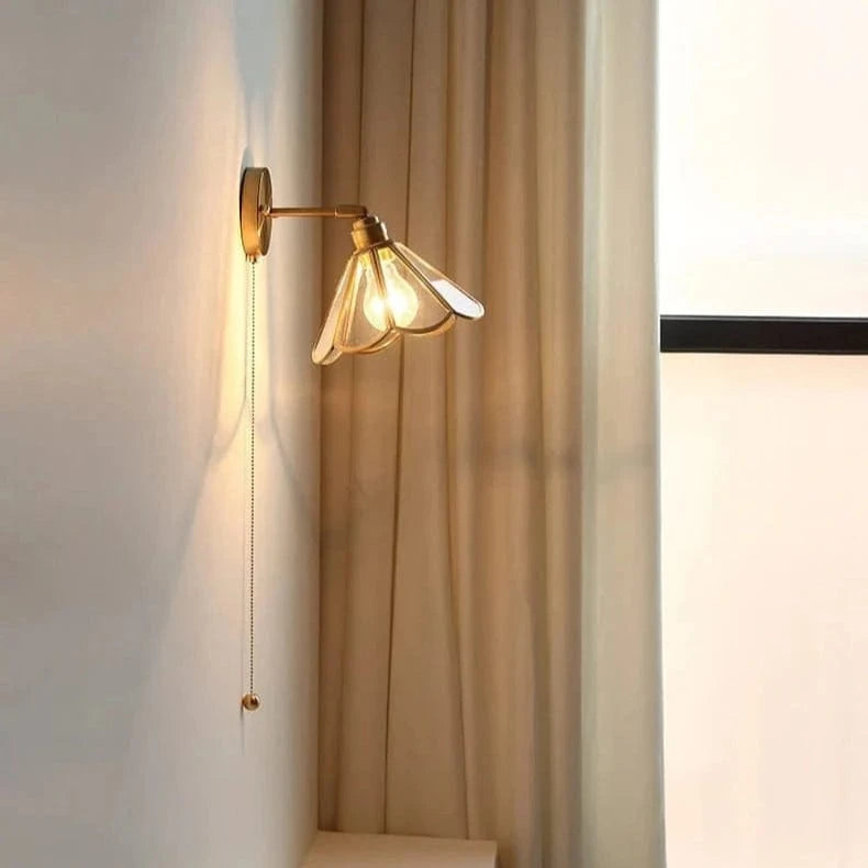 Pull Chain Blomsterglas Væglampe - Vintage - Messing - LED Lys Wall Light Fixtures Danmarkmode.dk