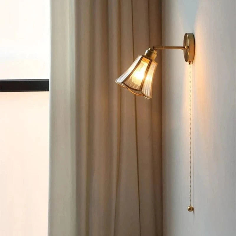 Pull Chain Blomsterglas Væglampe - Vintage - Messing - LED Lys Wall Light Fixtures Danmarkmode.dk